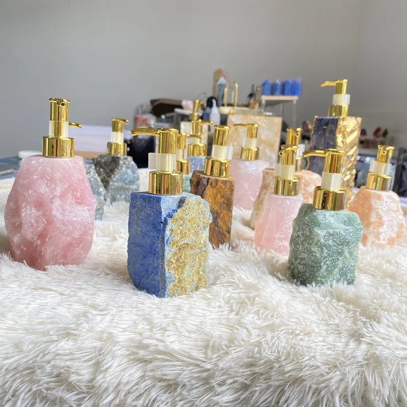 1 PCS Natural Pink Crystal Stone Press Bottle Dispenser 30ml Liquid Dispenser Shower Gel Wash Light Luxury Bathroom Accessory