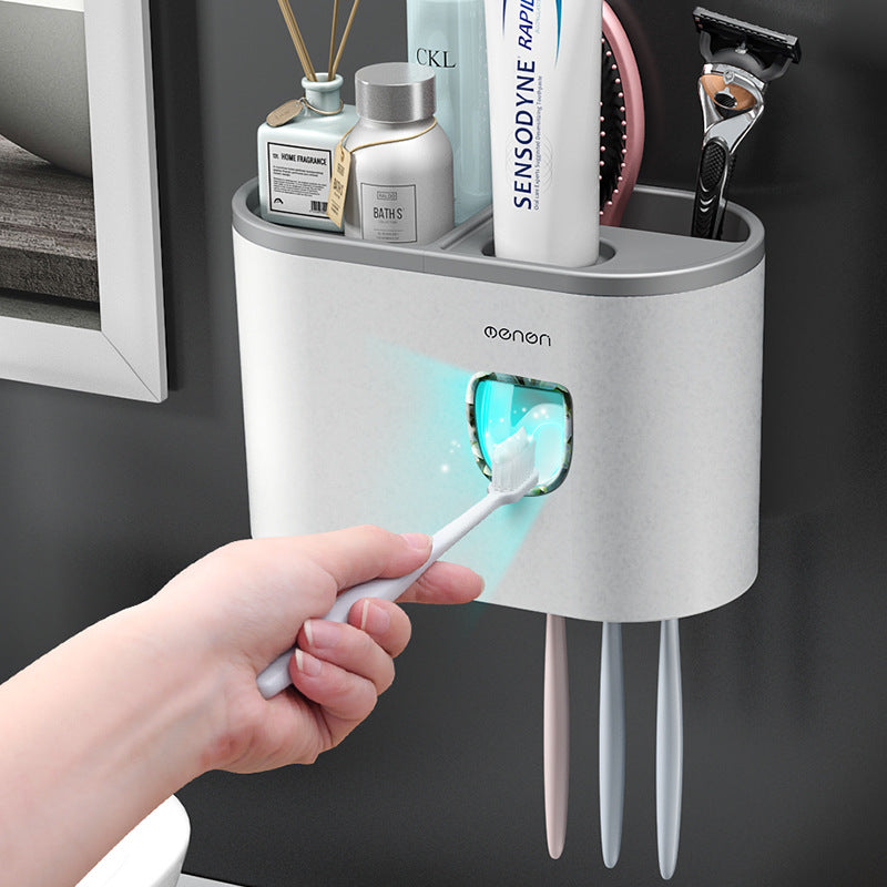 Creative Single Cup Lazy Man Automatic Toothpaste Squeezer Adhesive Toothbrush Holder Bathroom Mouthwash Cup Toothware Box Set